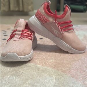 Reebok Pink and White Sneakers with Knit Upper and Sock-Like Fit